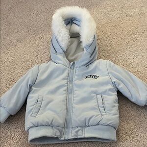 Kenzo Light Blue Hooded Jacket with White Fur Trim